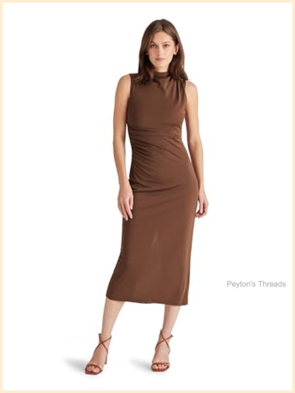 Steve Madden Mo Dress Midi A-Line Mock Neck Sleeveless Ruched Casual
